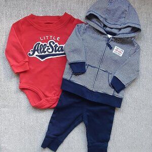 3- Piece Carter's Set Baby Boy's Size 3 Months Striped Red and Navy All Star